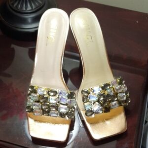 Rouge Helium Gold Crystal Embellished Heels